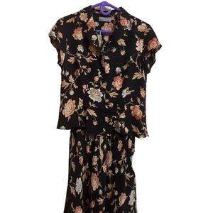 Two Piece Lightweight Silk Blouse and Maxi Skirt